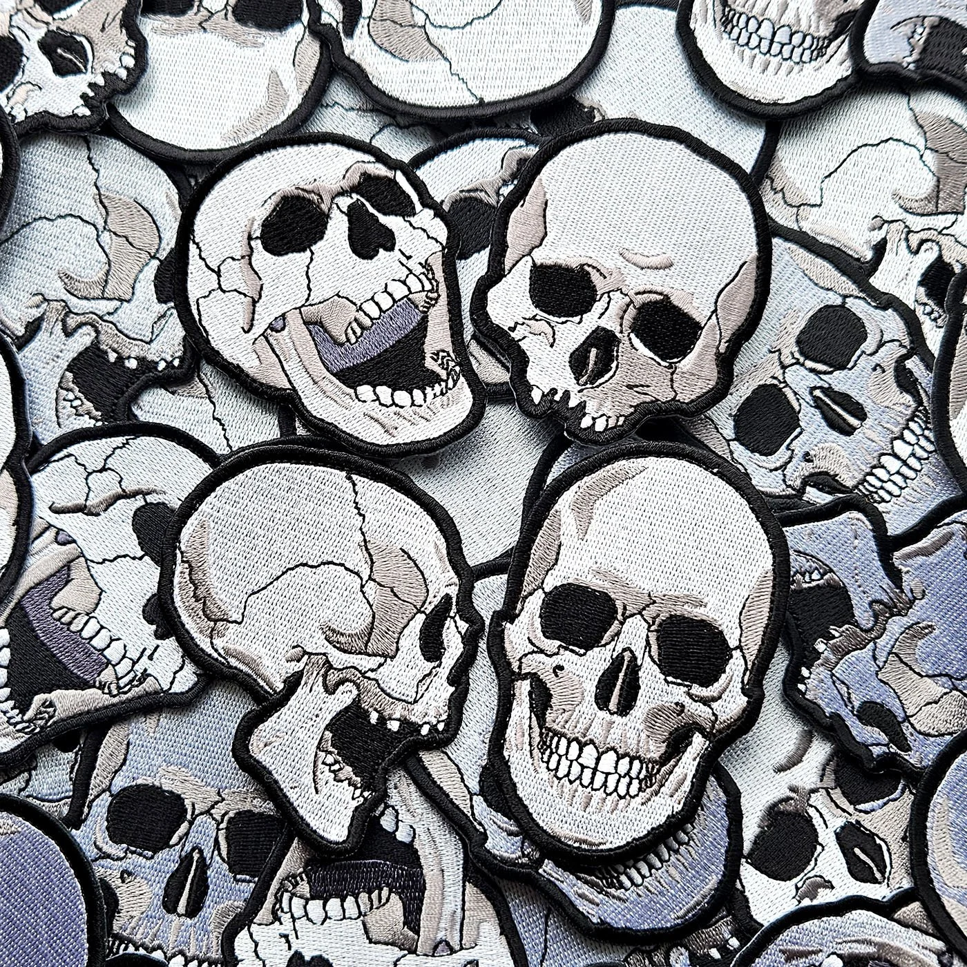 Human skull embroidery patches screaming horror skull jawless skulls embroidered patch. Sketched by Ste